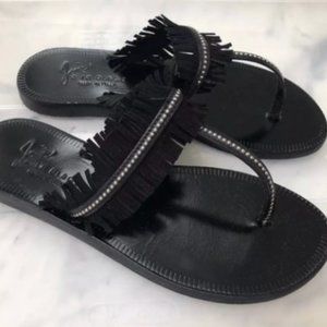 Joie a la Plage Black Fringed Thong Sandals 36.5